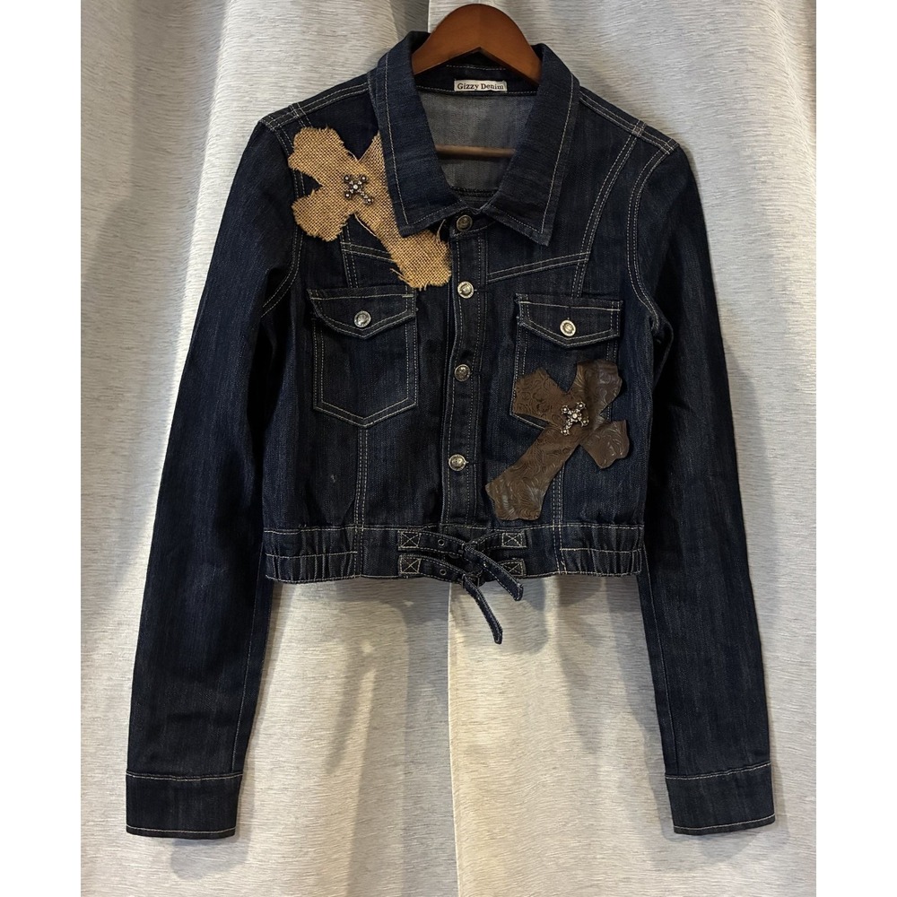 Grizzy Denim Jacket‎ With Cross Appliqués Size Small